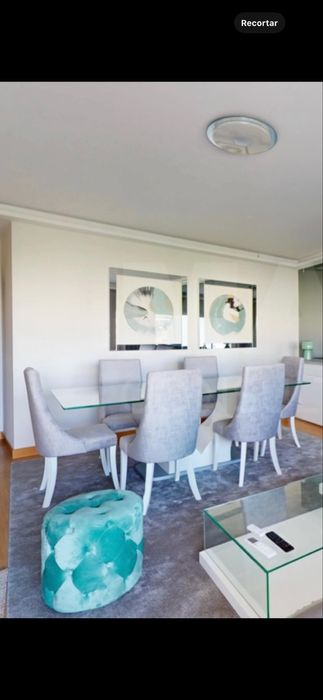 Conjunto de sala de jantar moderna mesa de vidro + 6 cadeiras