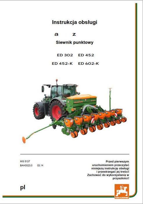 Instrukcja obsługi siewnika Amazone ED 302, ED 452, ED 452-K, ED 602-K