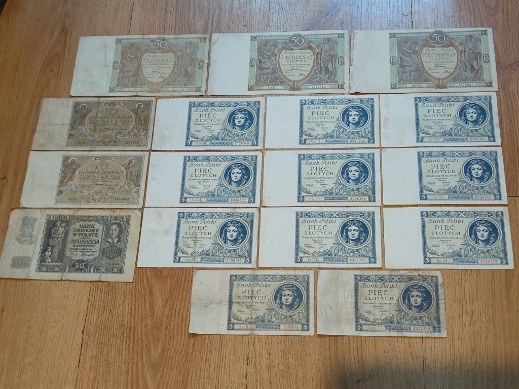 Stare Przedwojenne Zabytkowe Banknoty Bank Polski Vintage 1926r 1930r