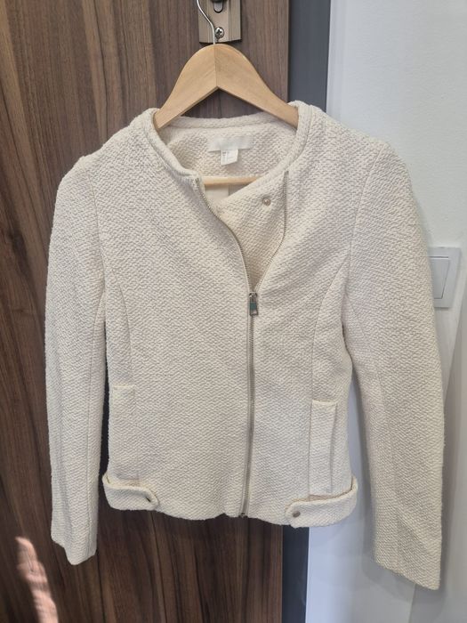 Kurtka żakiet kremowa ze złotym zamkiem elegancka klasyczna ciepła h&m