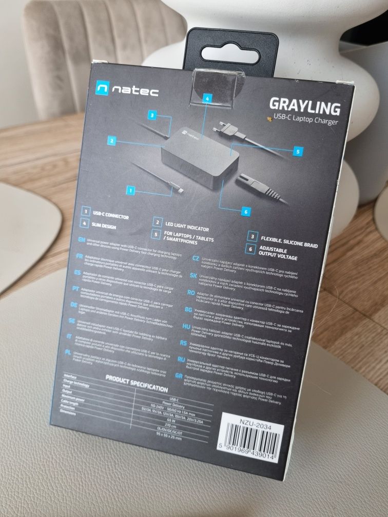 Zasilacz do laptopa, ładowarka Natec USB-C, paragon, Gwarancja