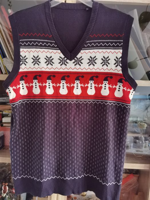 Sweter bezrękawnik świąteczny rozmiar L granatowy