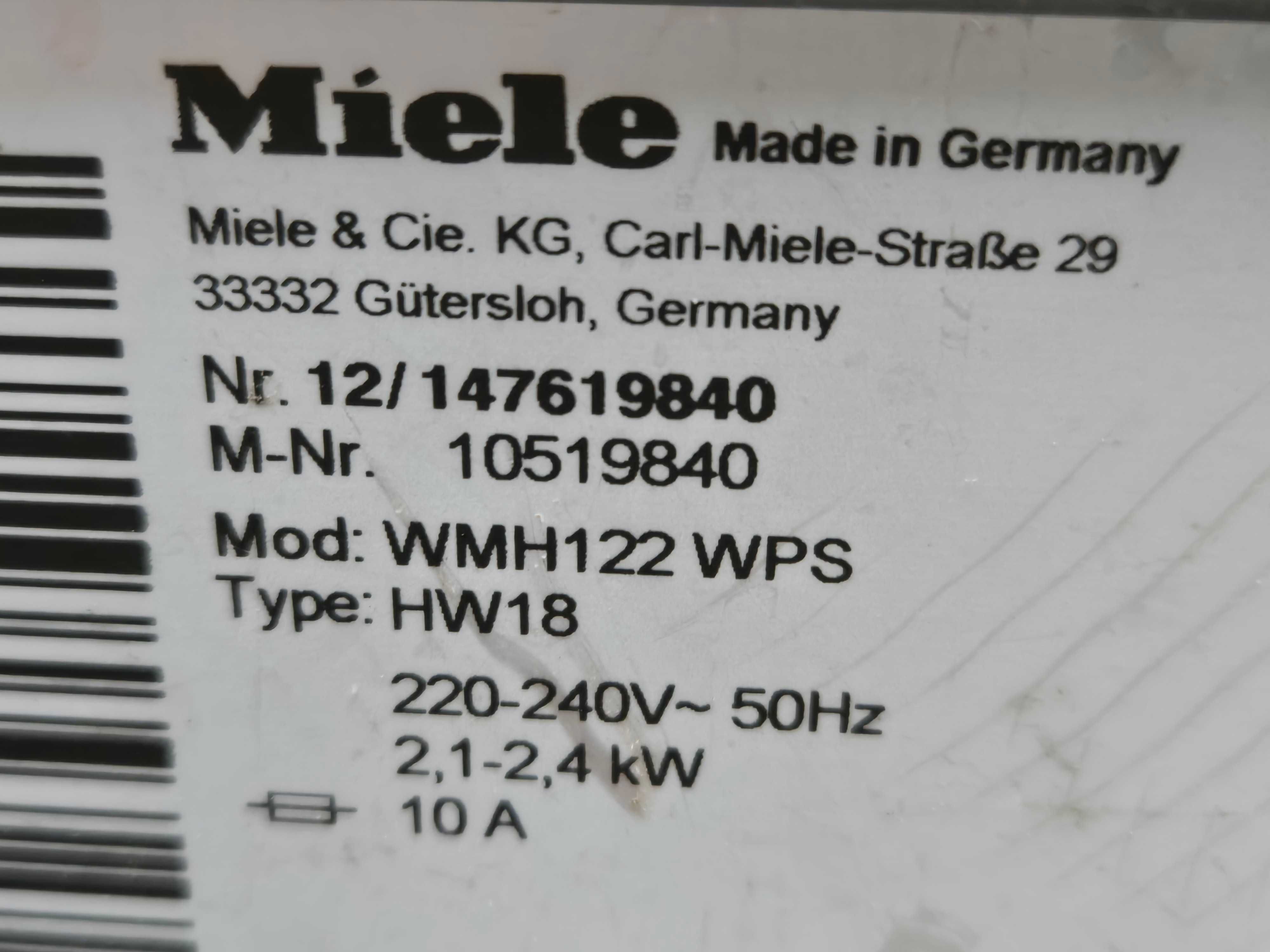 Pralka Miele W1 .Wsad 9 kg/1600 obr.LCD.Bęben plaster miodu,.Gwar.