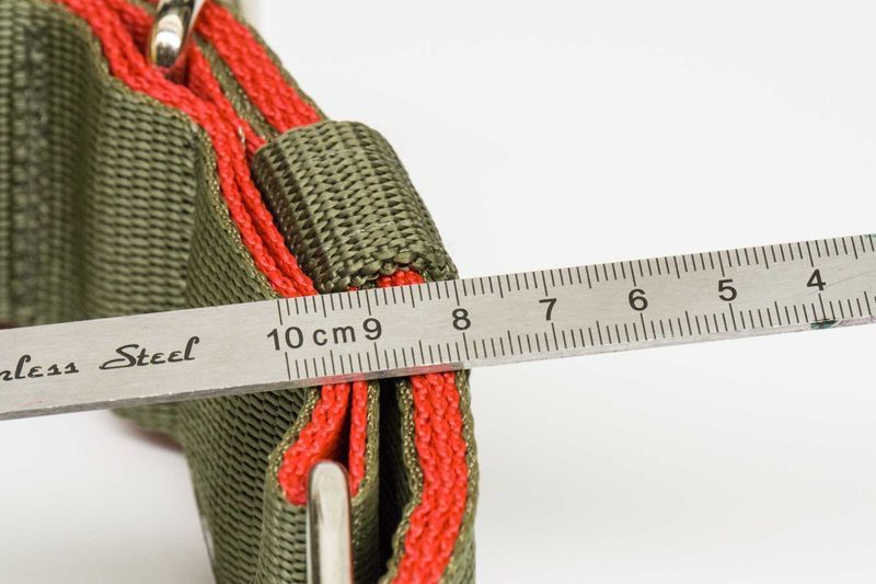 Mocna obroża dla psa, szerokość 5cm. Kolor oliwkowy z czerwonym.