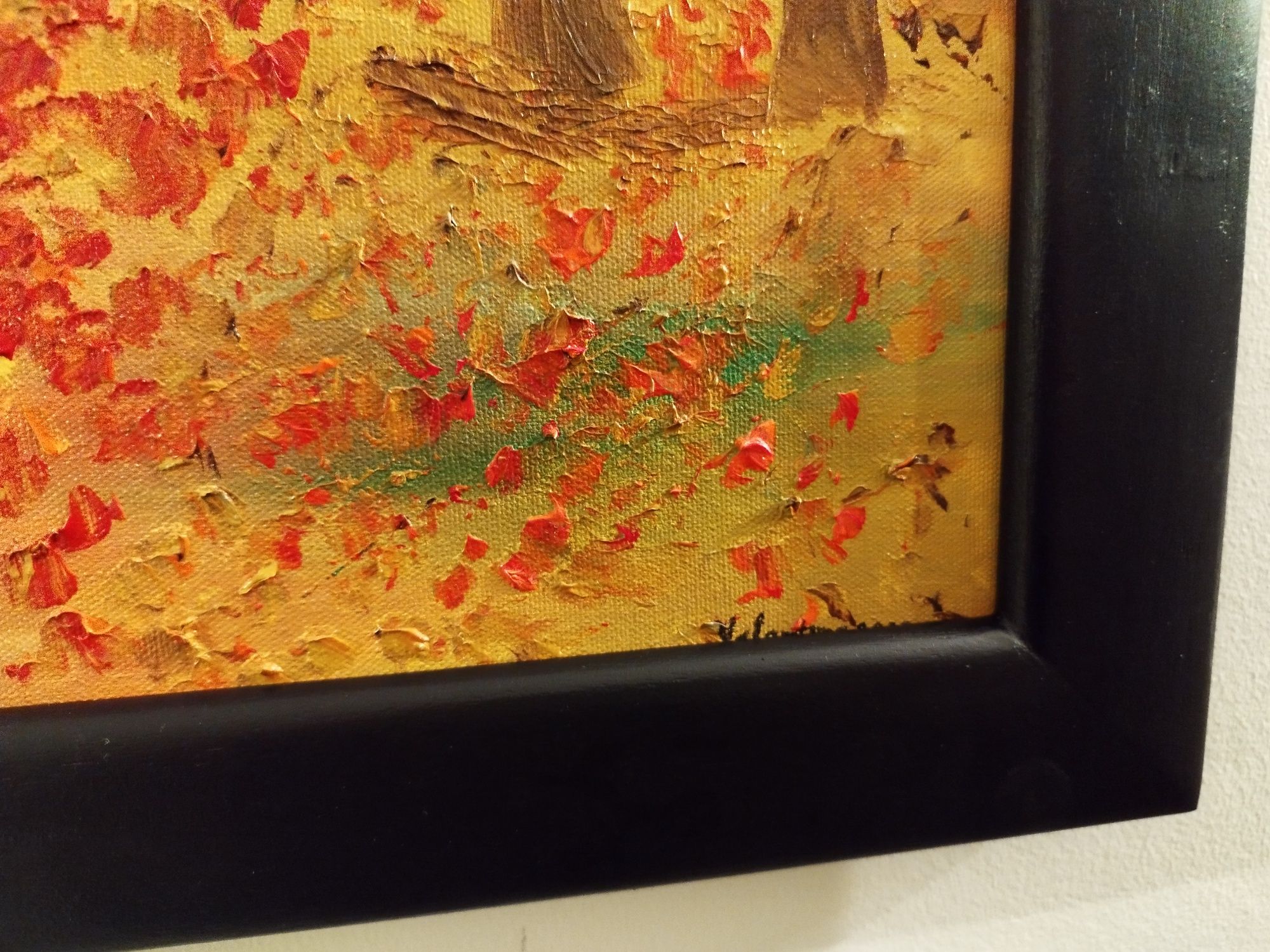 Obraz olejny na płótnie w drewnianej ramie - Pejzaż jesienny