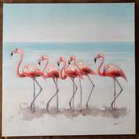 Obraz malowany na płótnie - Flamingi
