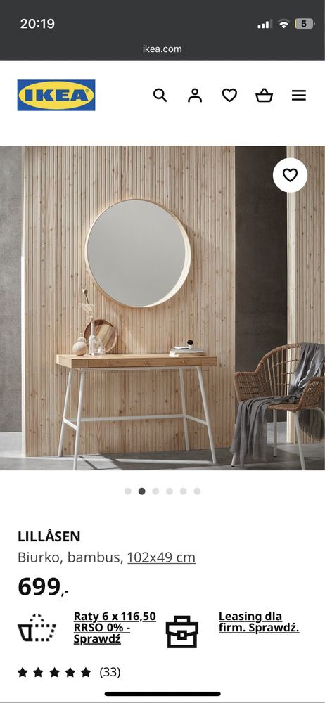 Sprzedam designerskie biurko LILLÅSEN IKEA Bambus