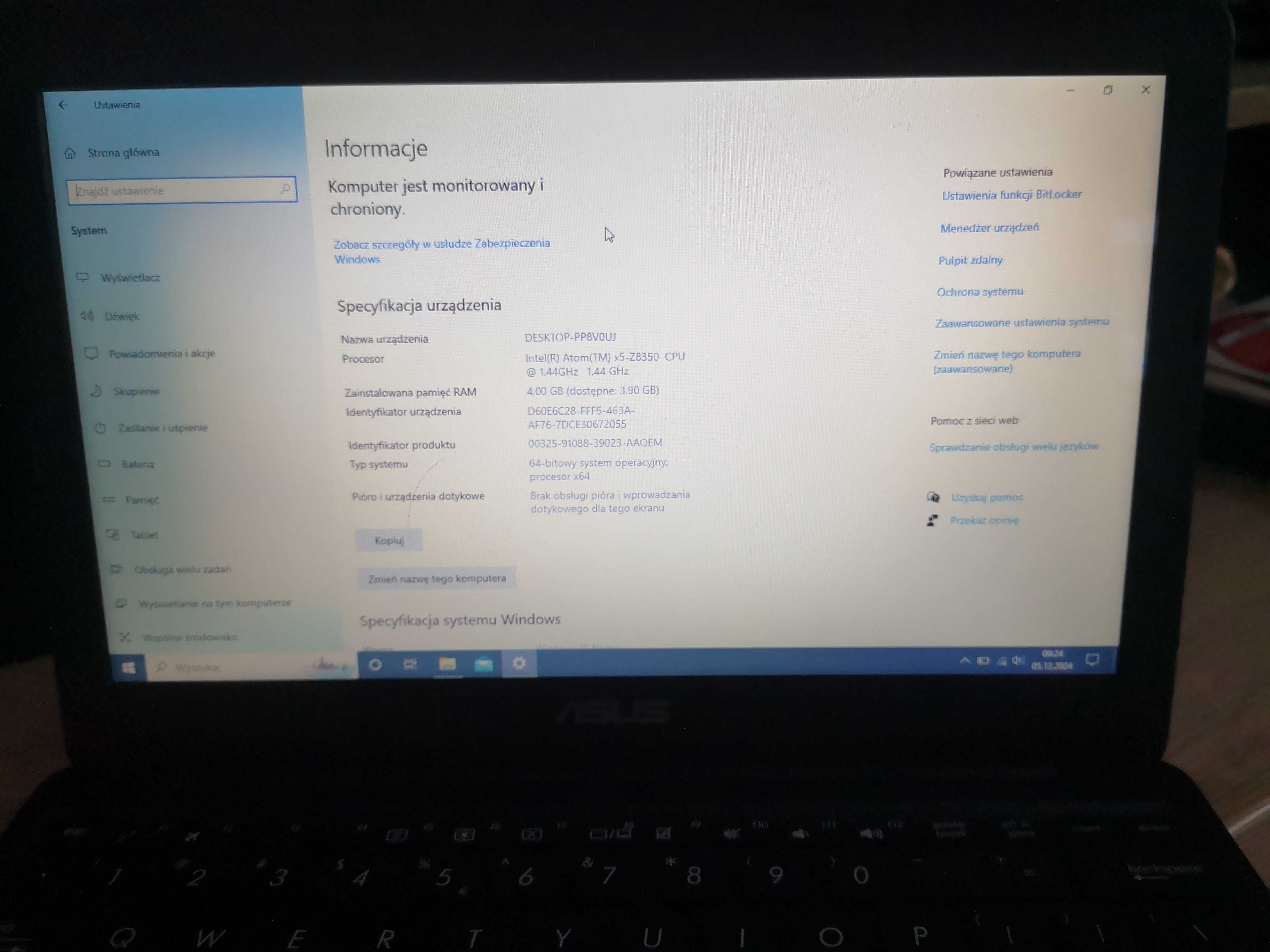 laptop -notebook ASUS E200H  12" z małym defektem