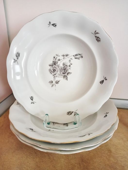 Porcelanowe talerze obiadowe głębokie Karolina róże