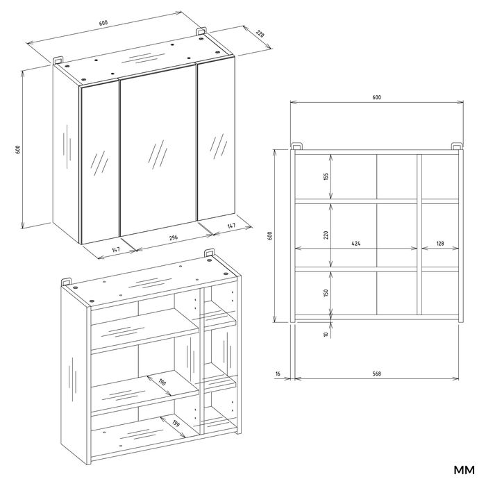 Szafka Łazienkowa POLA 3L Wisząca Z 3 Lustrami Nad Umywalkę BIAŁA