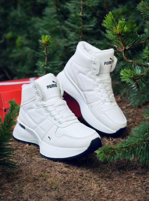 Женские зимние кожаные кроссовки Puma/жіночі зимові білі черевики пума