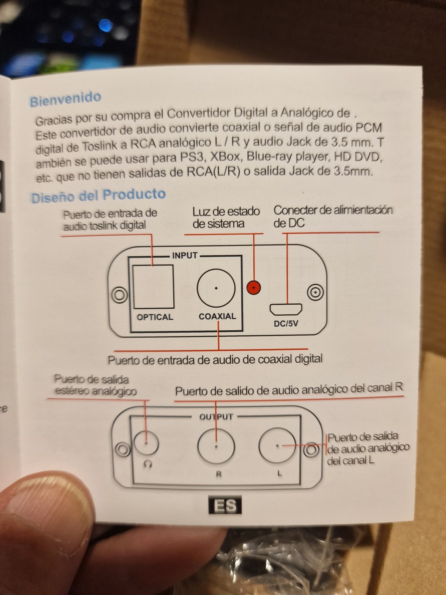DAC - Conversor de áudio digital óptico p/ analógico 192khz