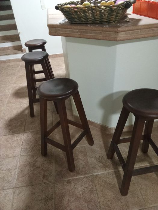 6 Bancos de Bar em madeira maciça de carvalho