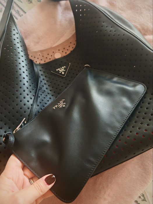 Bolsa Prada City Black Fori Leather Hobo