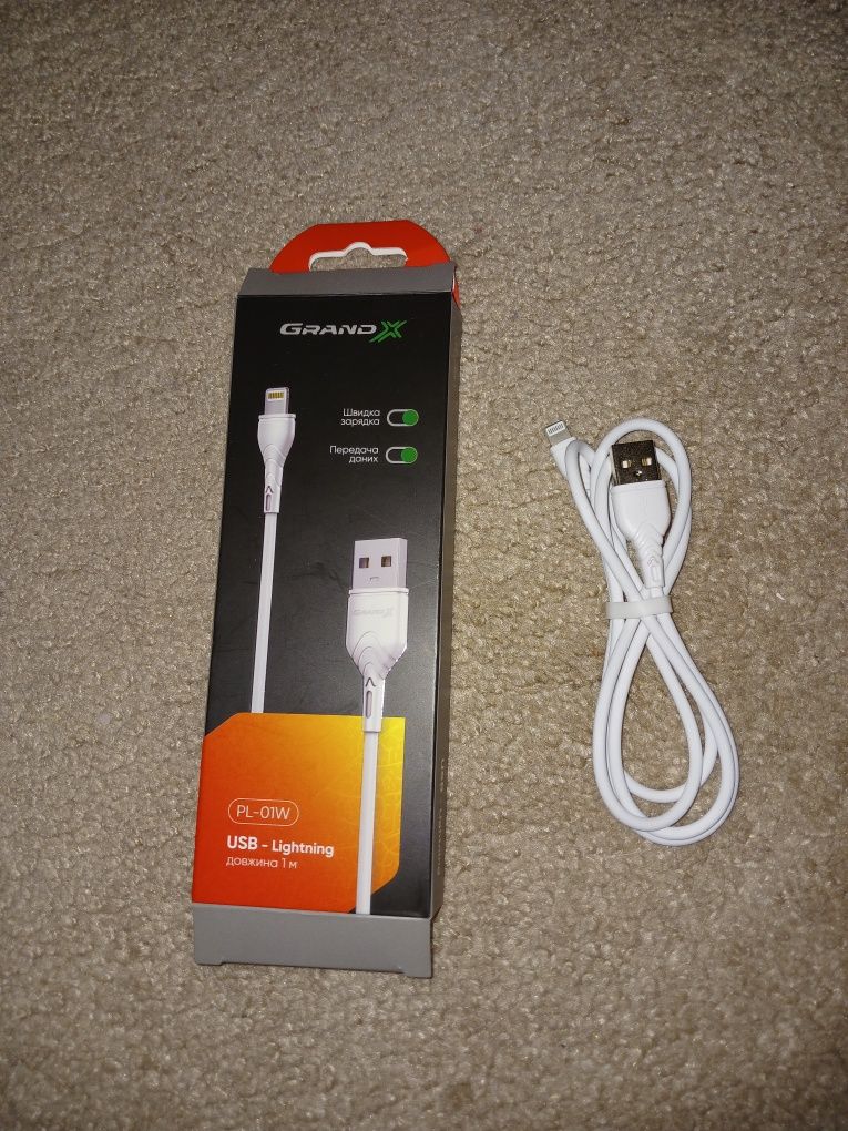 Кабель Grand-X USB - Lightning 1 м White (PL01W)