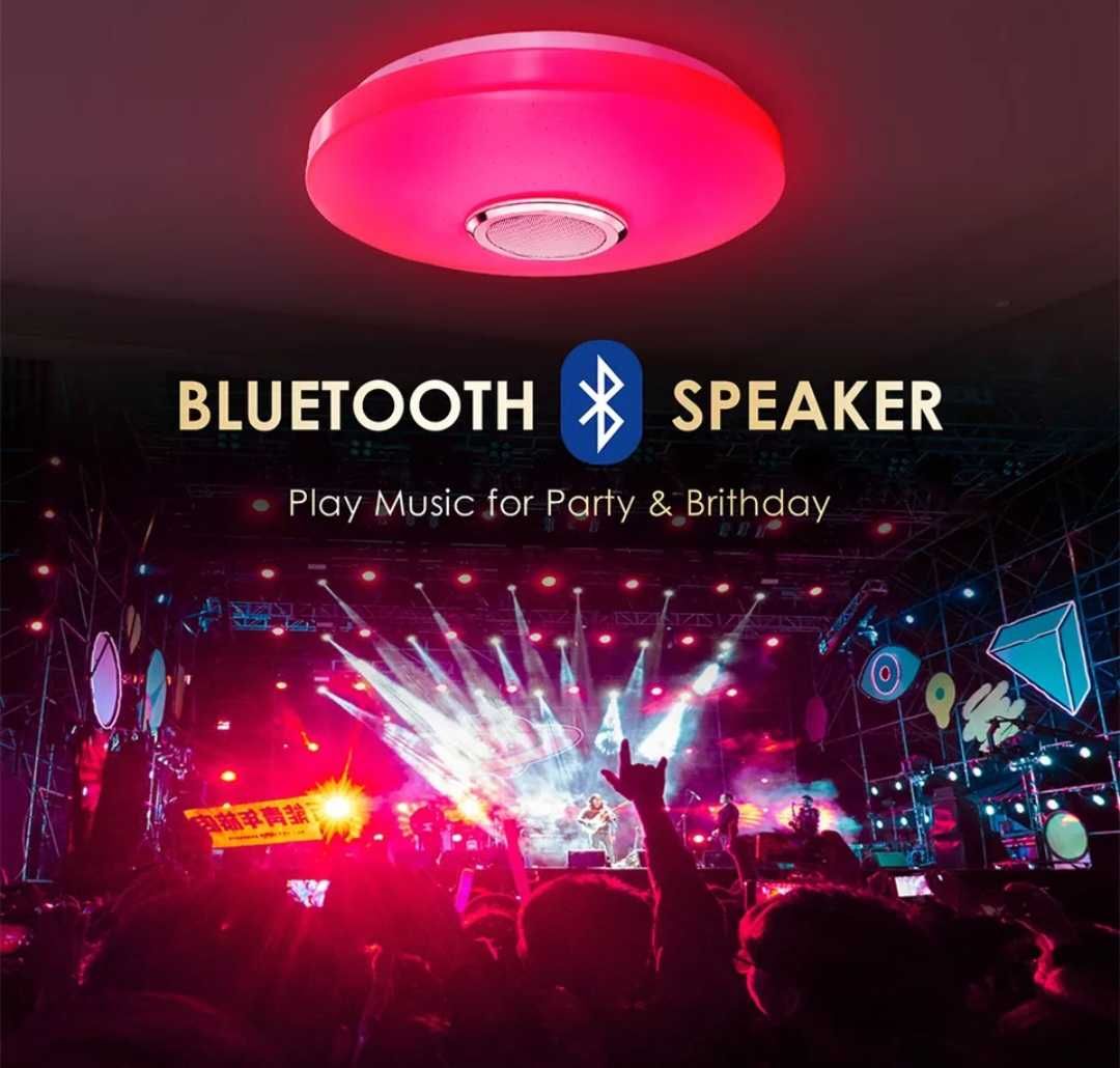 Led candeeiro teto rgb e coluna som bluetooth + app