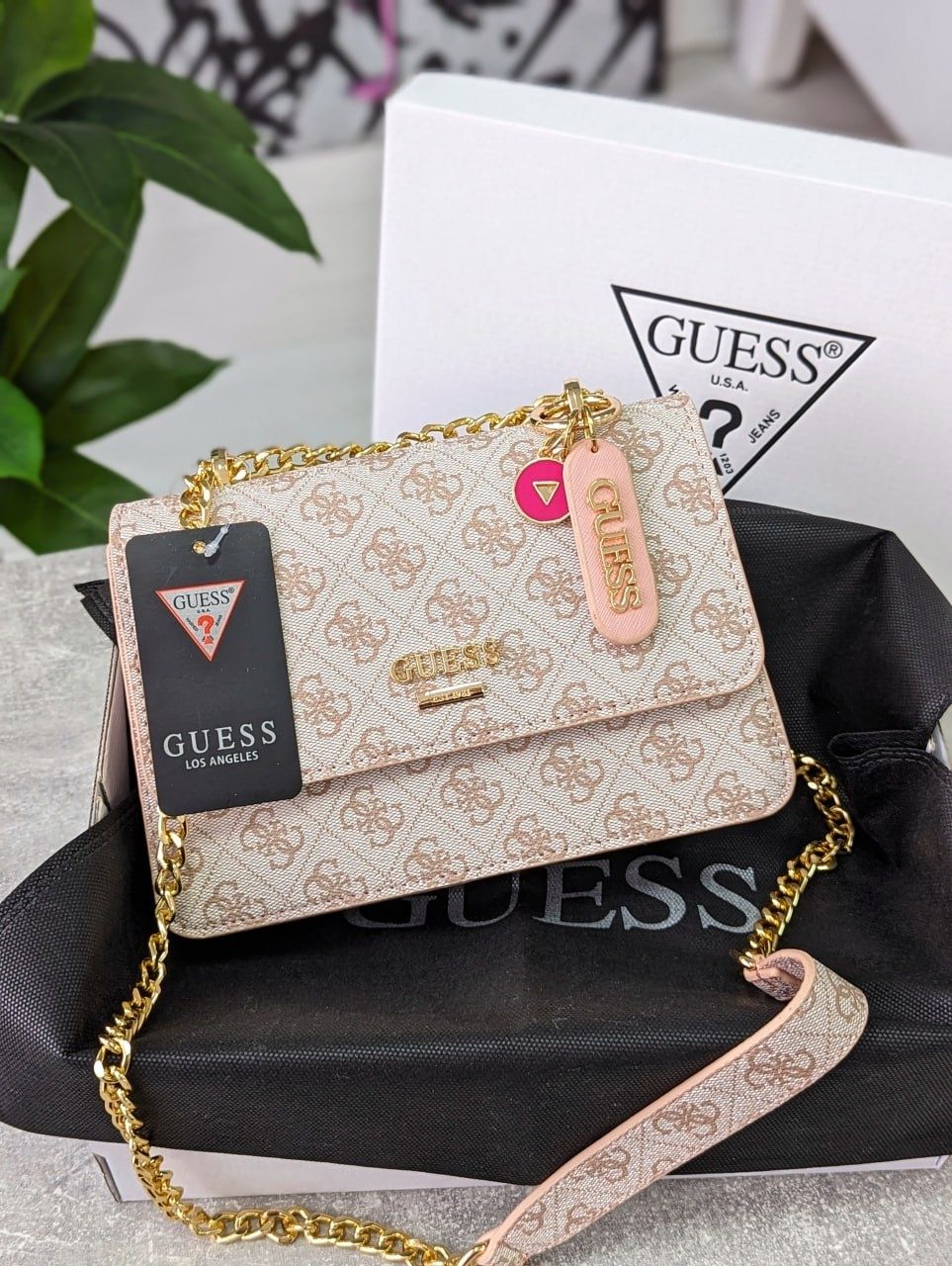 Женская стильная кожаная сумка с КОРОБКОЙ Guess подарок  гуес