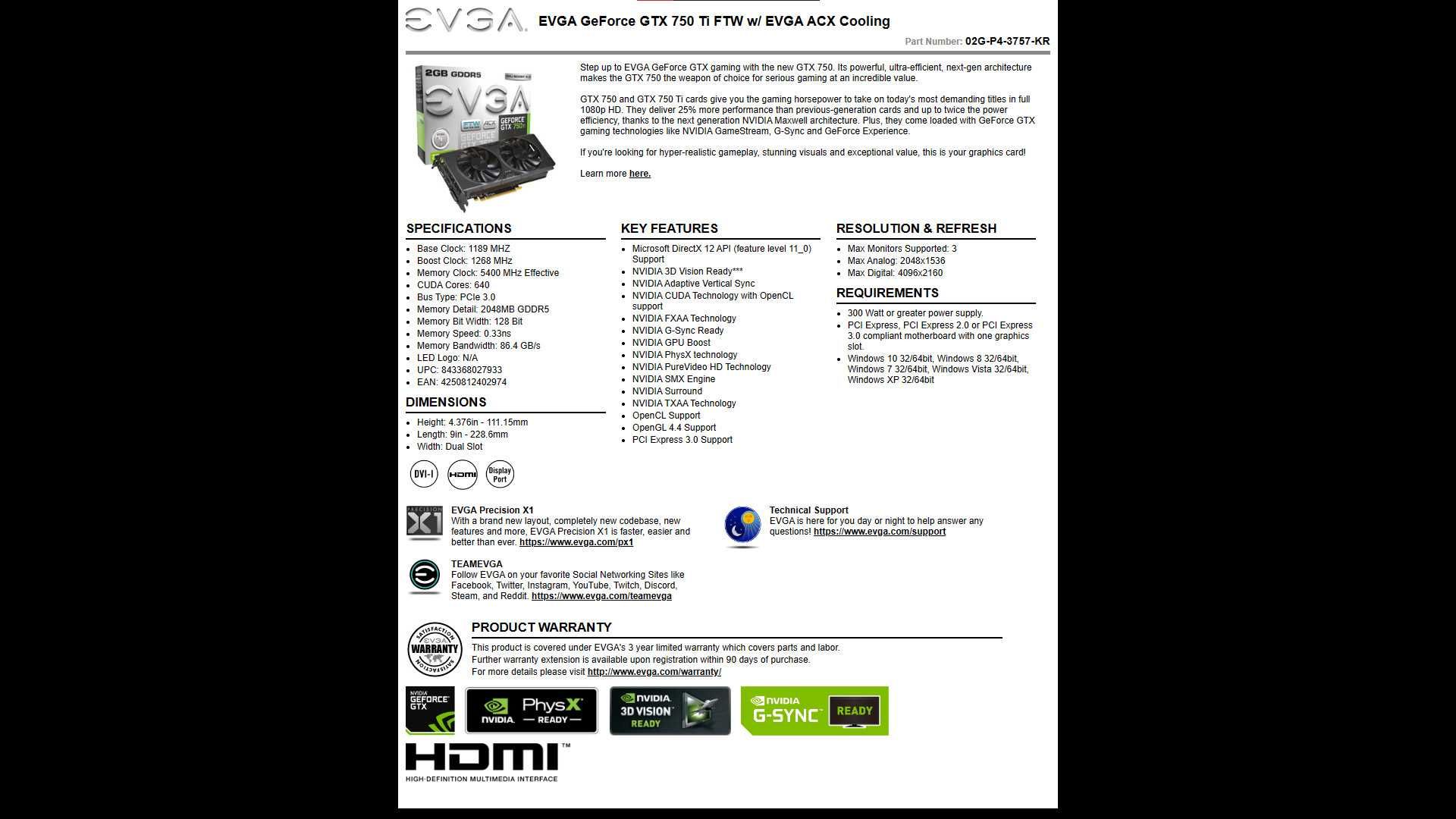 Karta graficzna EVGA GTX 750 Ti FTW 2GB