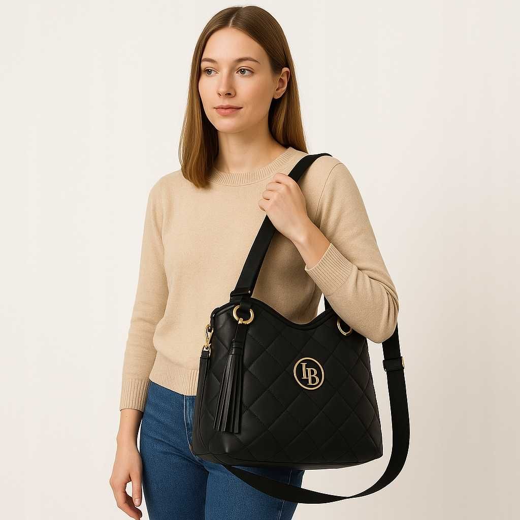 Laura Biaggi Klasyczna Torba Damska Shopper Na Ramię Różowa Skórzana