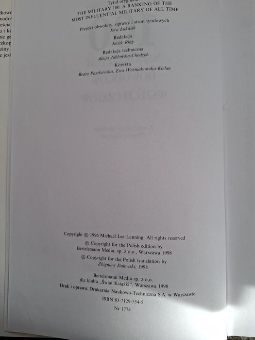 Kiążka 100 największych dowódców wszech czasów,  Michael lee lanning