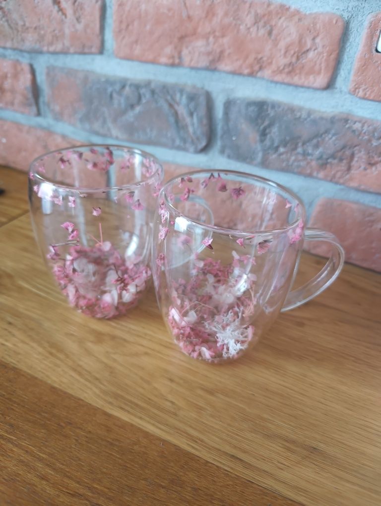 Piękne, eleganckie szklanki termiczne, do kawy, herbaty, z kwiatami