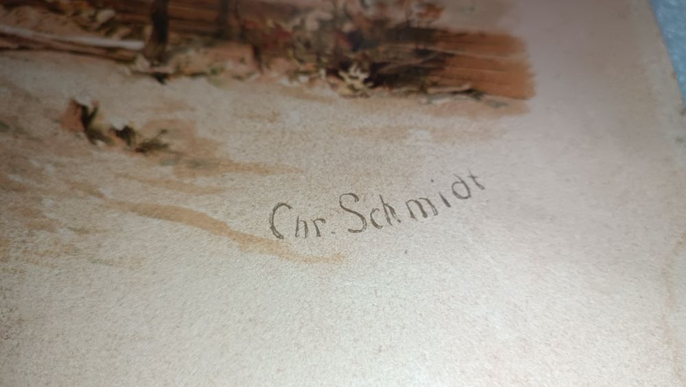 Antiga Gravura paisagem campestre produzida na Suiça