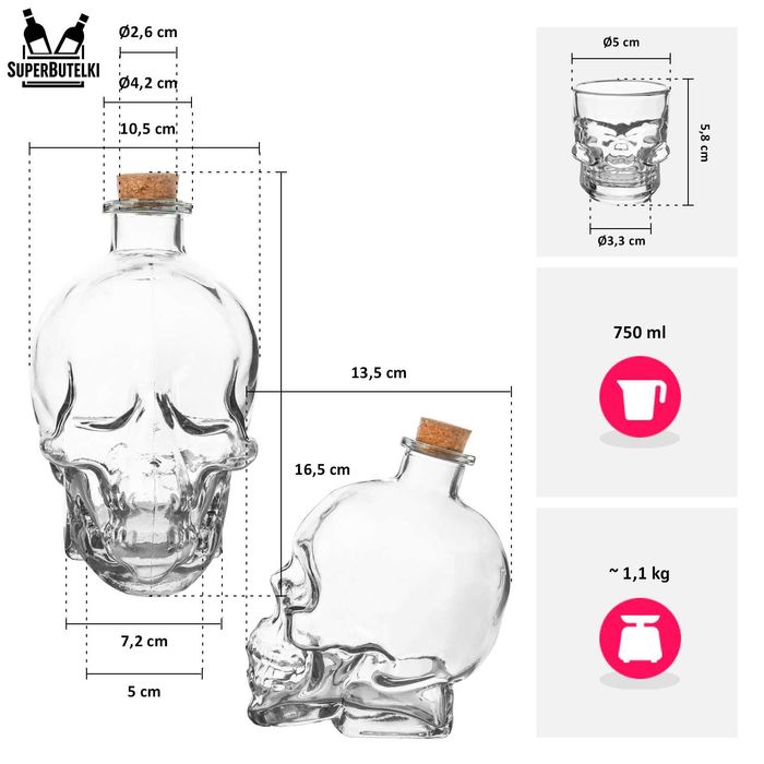 Karafka CZASZKA + 4 KIELISZKI na prezent haloween imprezę alkohol