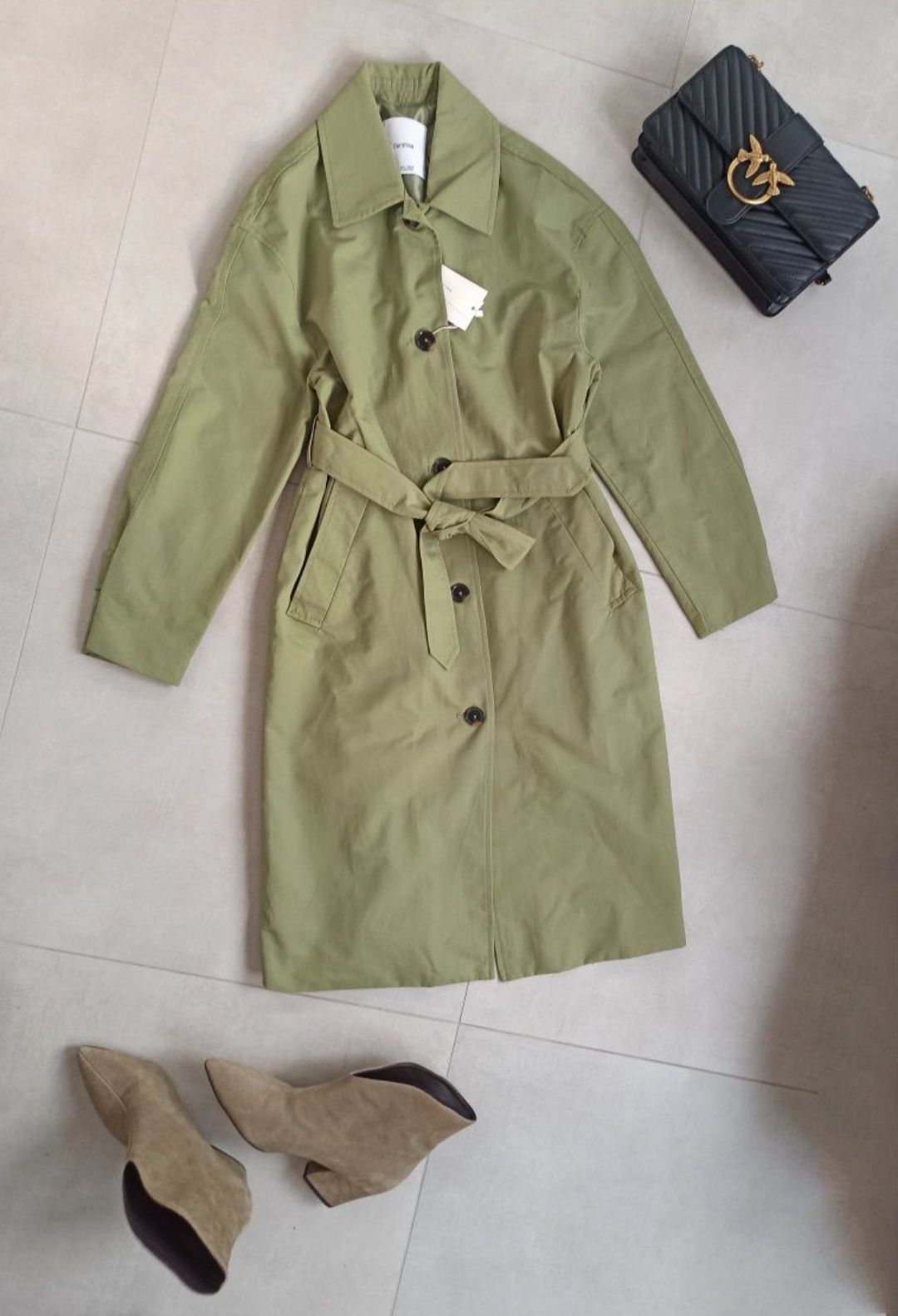Bershka trencz płaszcz wiosenny XS 34 zielony