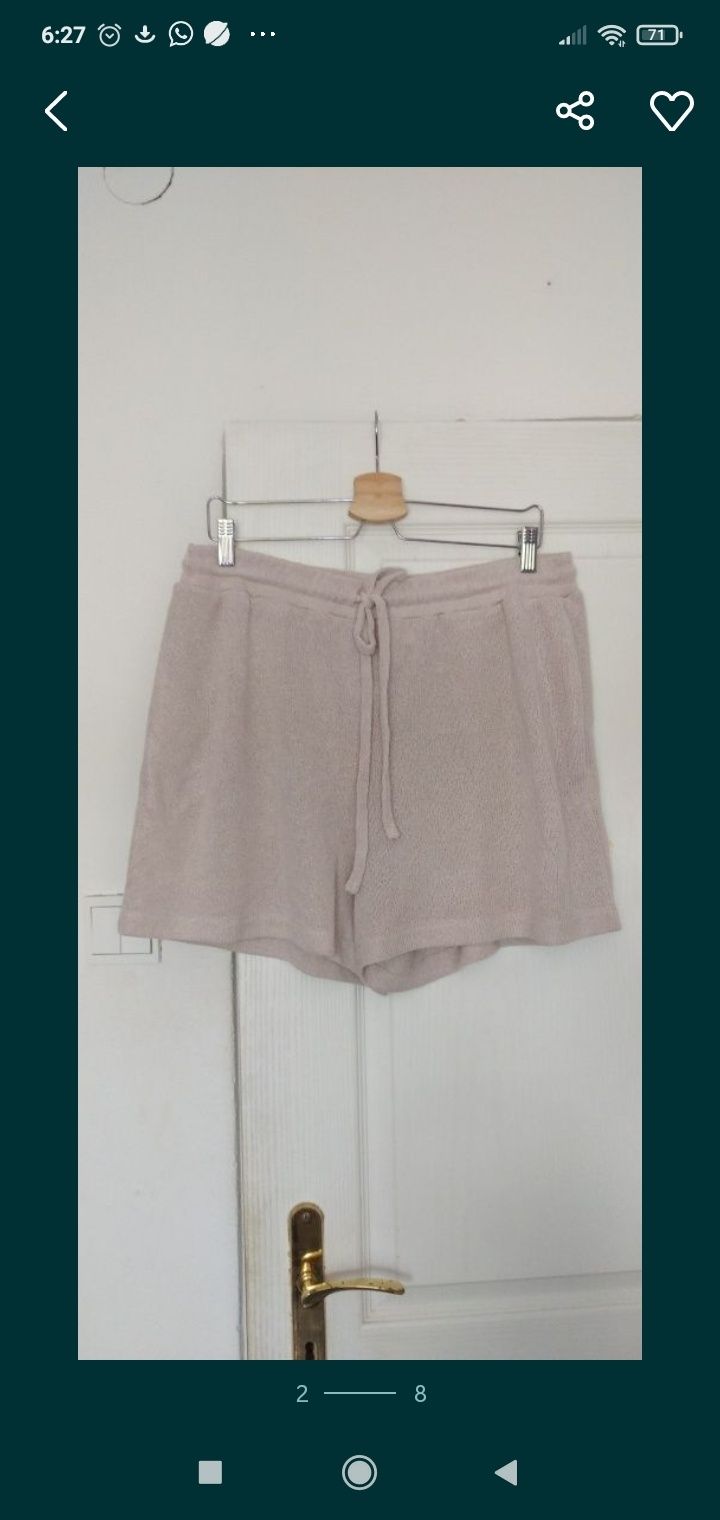 Krótkie shorty H&M dzianina 42 44 spodenki szorty dzianinowe taupe XL