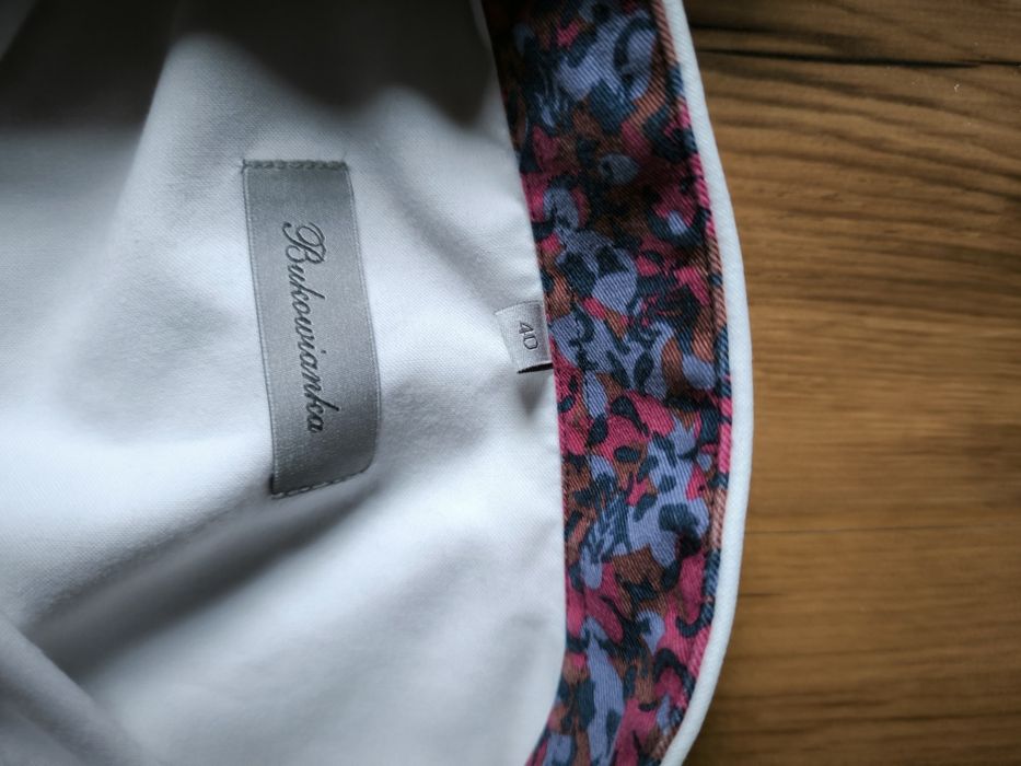 Bukowianka koszula męska 40 biała zdobiona elegancka