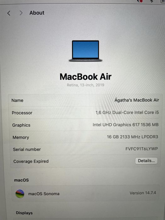 URGENTE MacBook Air 13" 2019 – i5, 16GB RAM, 256GB SSD ÓTIMO ESTADO
