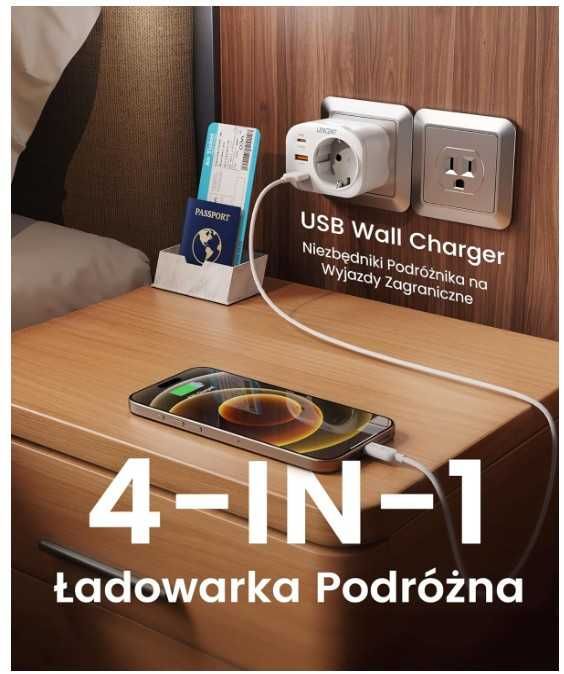Zestaw 2 adapterów podróżnych USA na EU 4 w 1 QuickCharge LENCENT