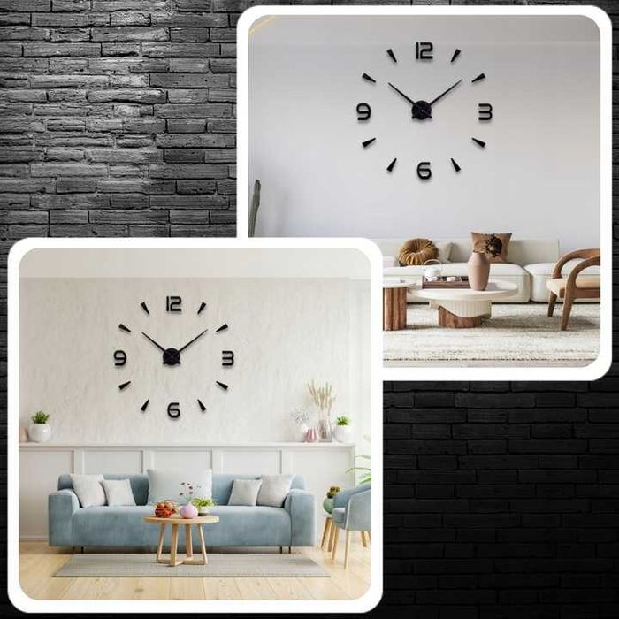 ZEGAR ŚCIENNY 3D NAKLEJANY DIY Duży 70-130CM Nowoczesny Rzymski Ściane