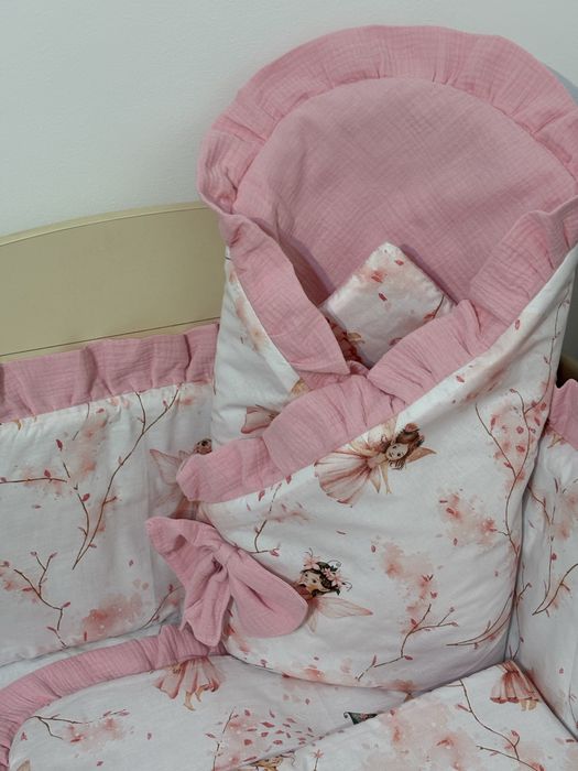 Wyprawka dla dziecka pościel kokon rożek baldachim muślin bawełna mink