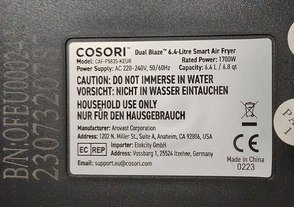 Fritadeira ar COSORI Dual Blaze 6.4Litre Smart Air Fryer + acessórios