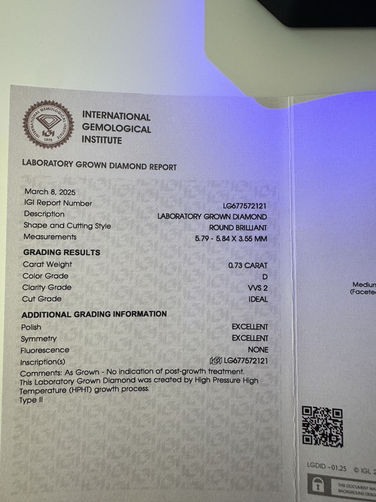 Pierścionek z diamentem, 0,73 ct VVS2 D, białe złoto, z brylantem