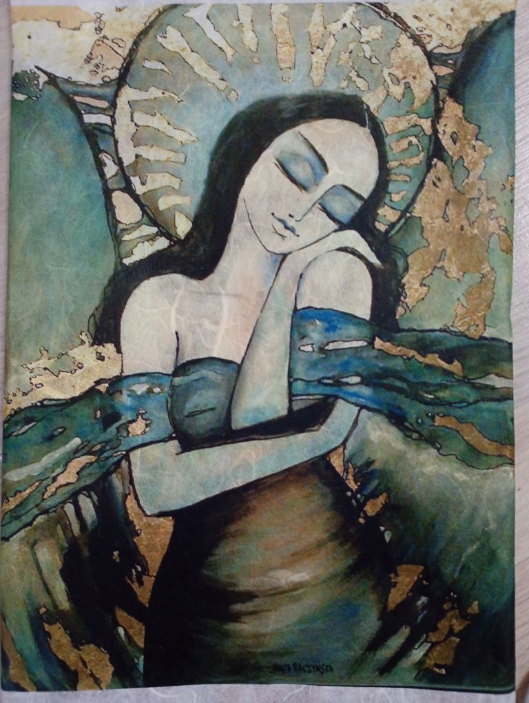 Anioł piękny obraz ręcznie wykonany 32x23cm 2szt