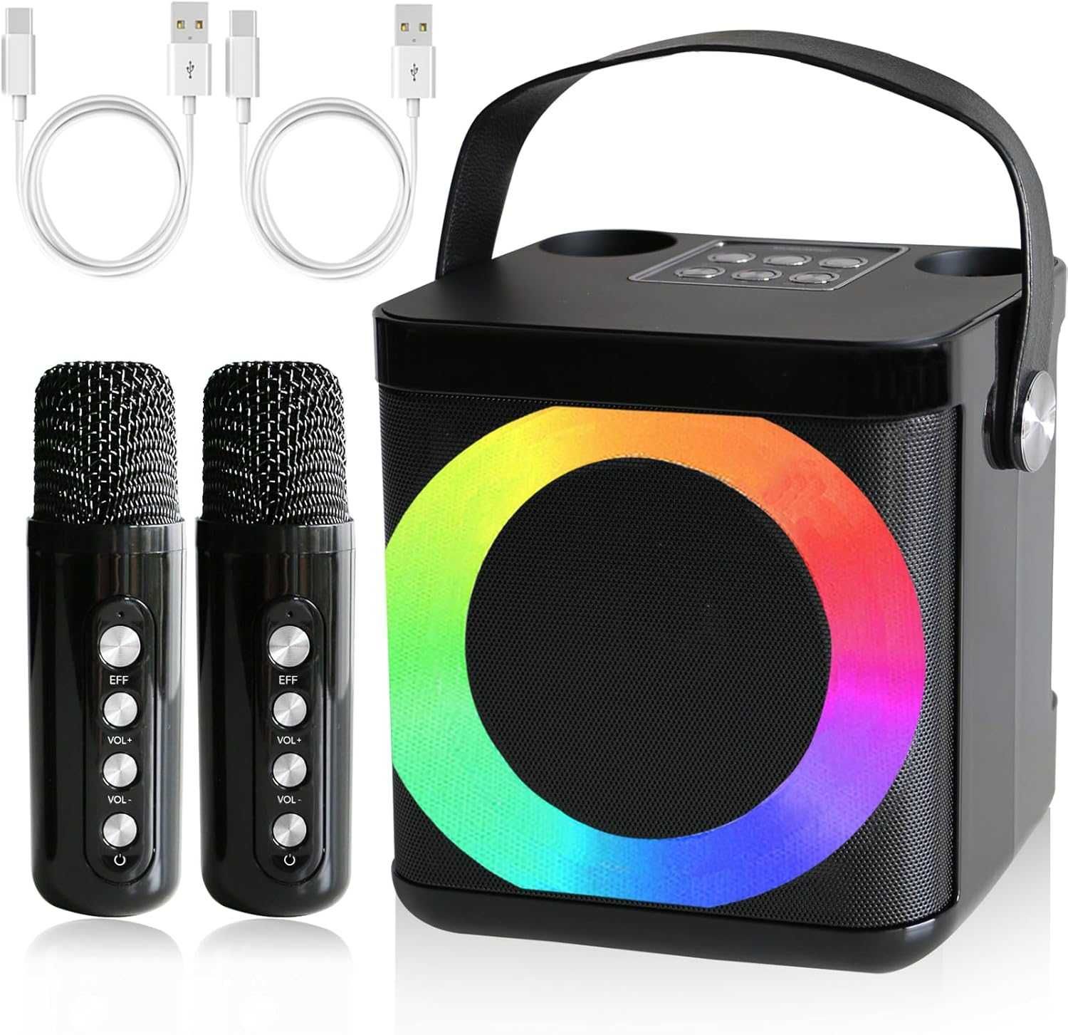 Zestaw karaoke z 2 bezprzewodowymi mikrofonami przenośny Bluetooth