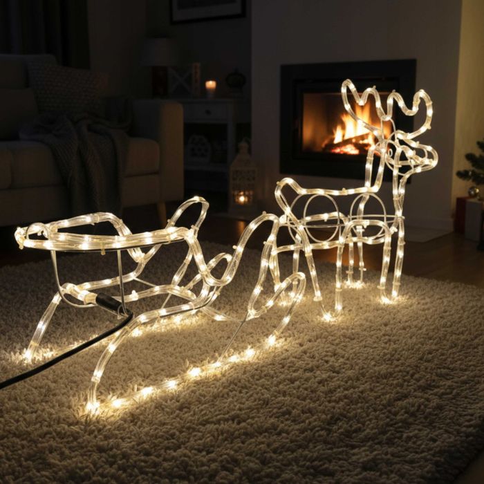 Świecący Renifer z Saniami 144 LED Światło Ciepłe Białe Ozdoba