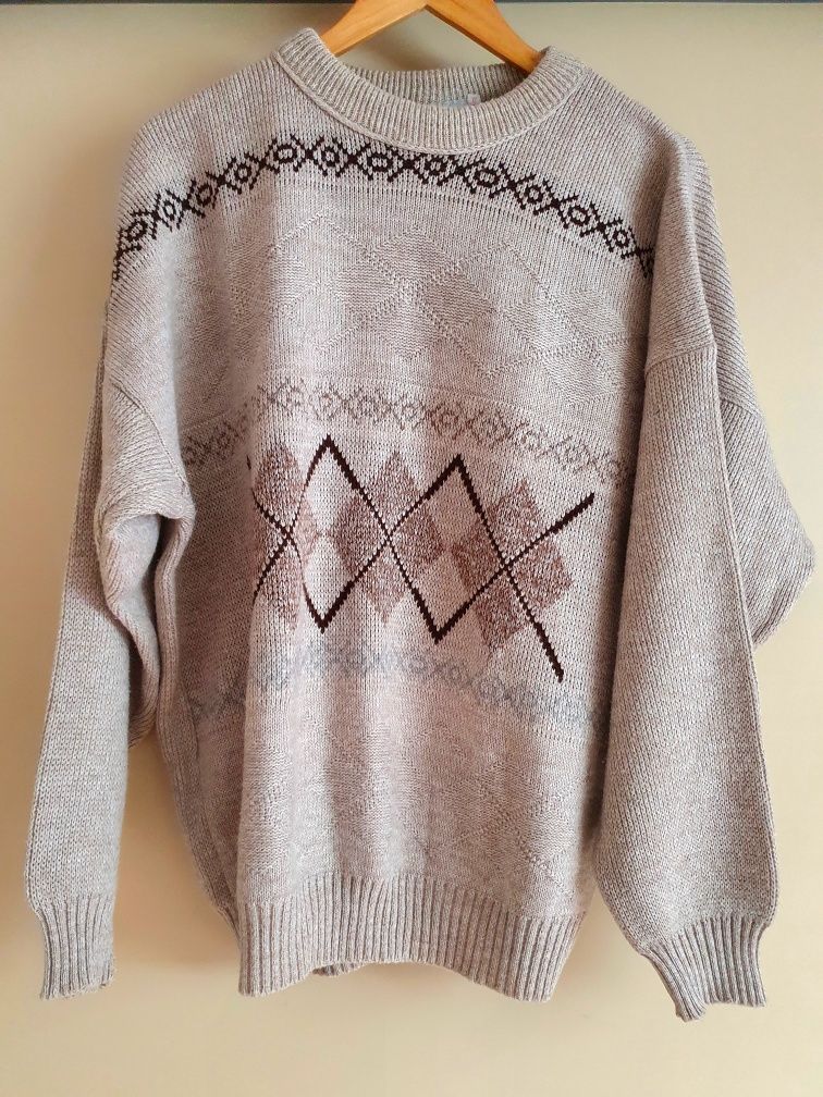 Gruby sweter vintage w romby XL