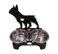 Stojak na miski dla psa 3D + Miski - Buldog francuski - 2 x 400 ml
