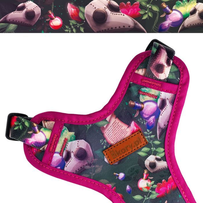 wygodne szelki bezuciskowe regulowane dla kotki kota  różowe z motywem