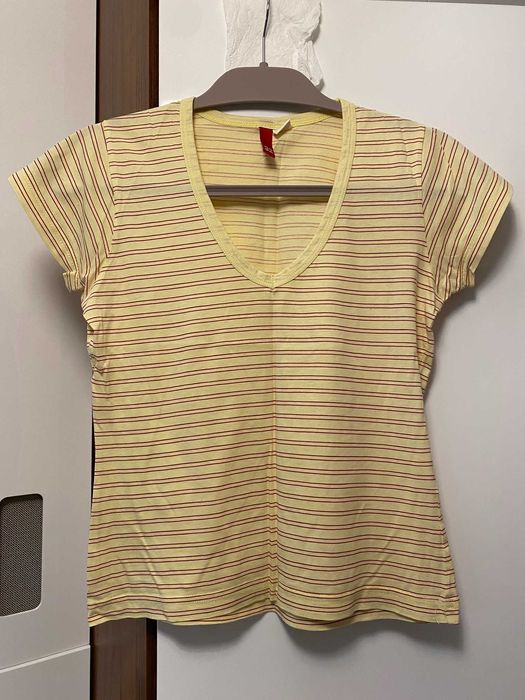 T-shirt żółty w czerwone prążki H&M 32