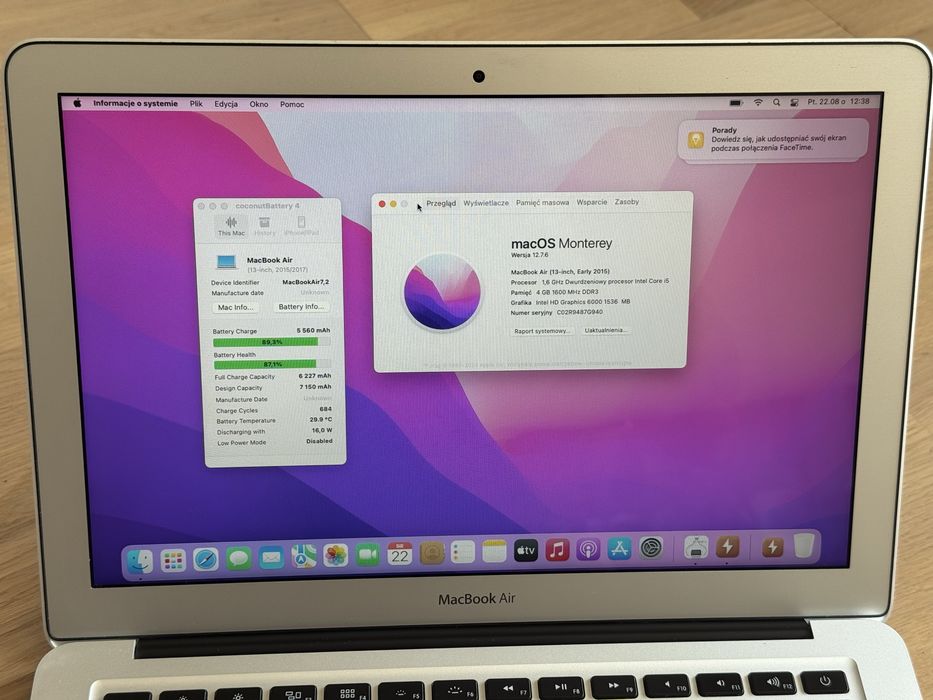 MacBook Air 13 cali 2015r 4/128 (dobra bateria)