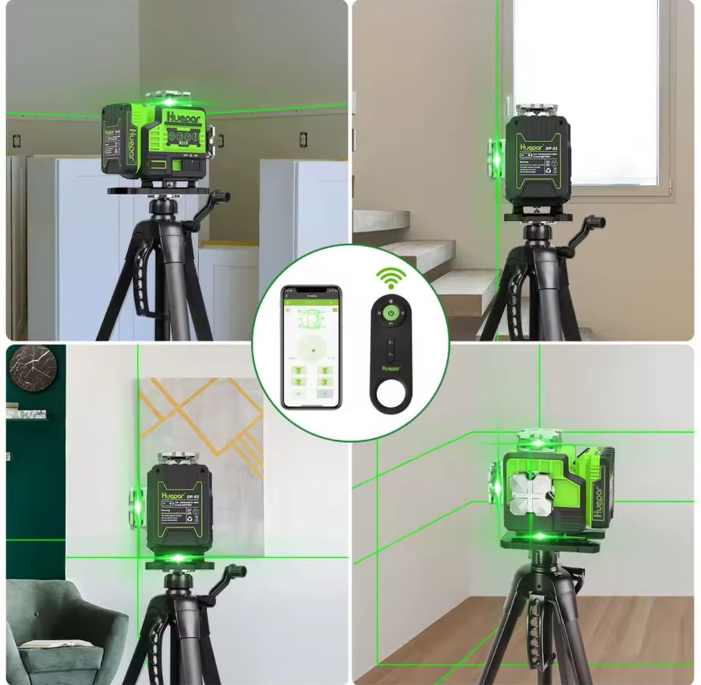 Лазерний рівень Huepar P04CG 4D , Зелений лазер 360° , Bluetooth