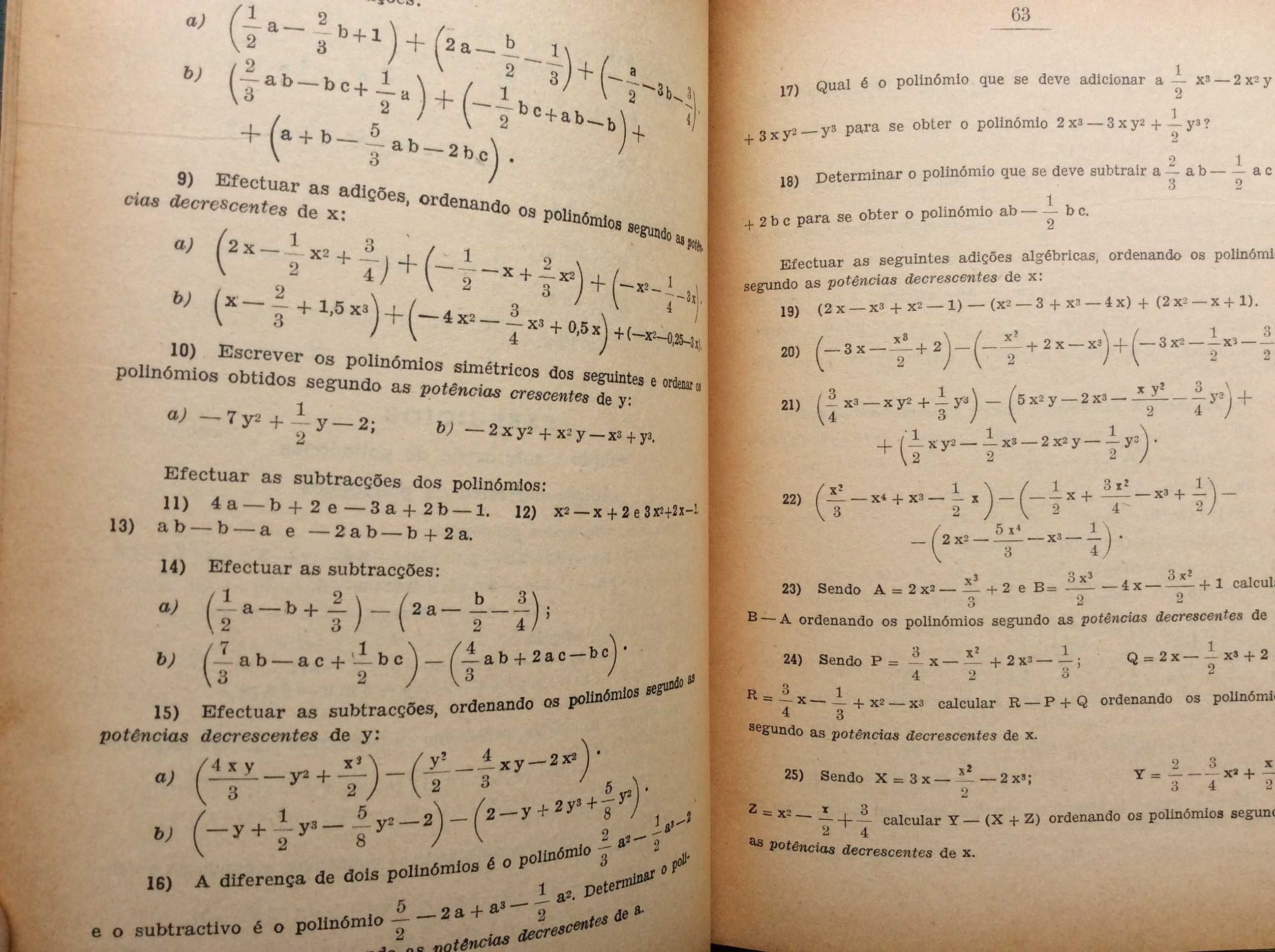 Exercícios de Álgebra e Geometria para o 3.º ano dos Liceus, 1962