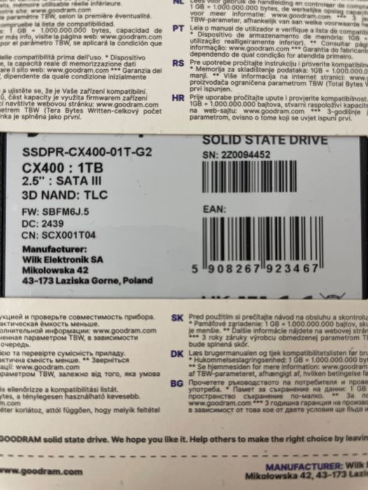 Dysk SSD Goodram CX400 1 Terabajt nowy!!!