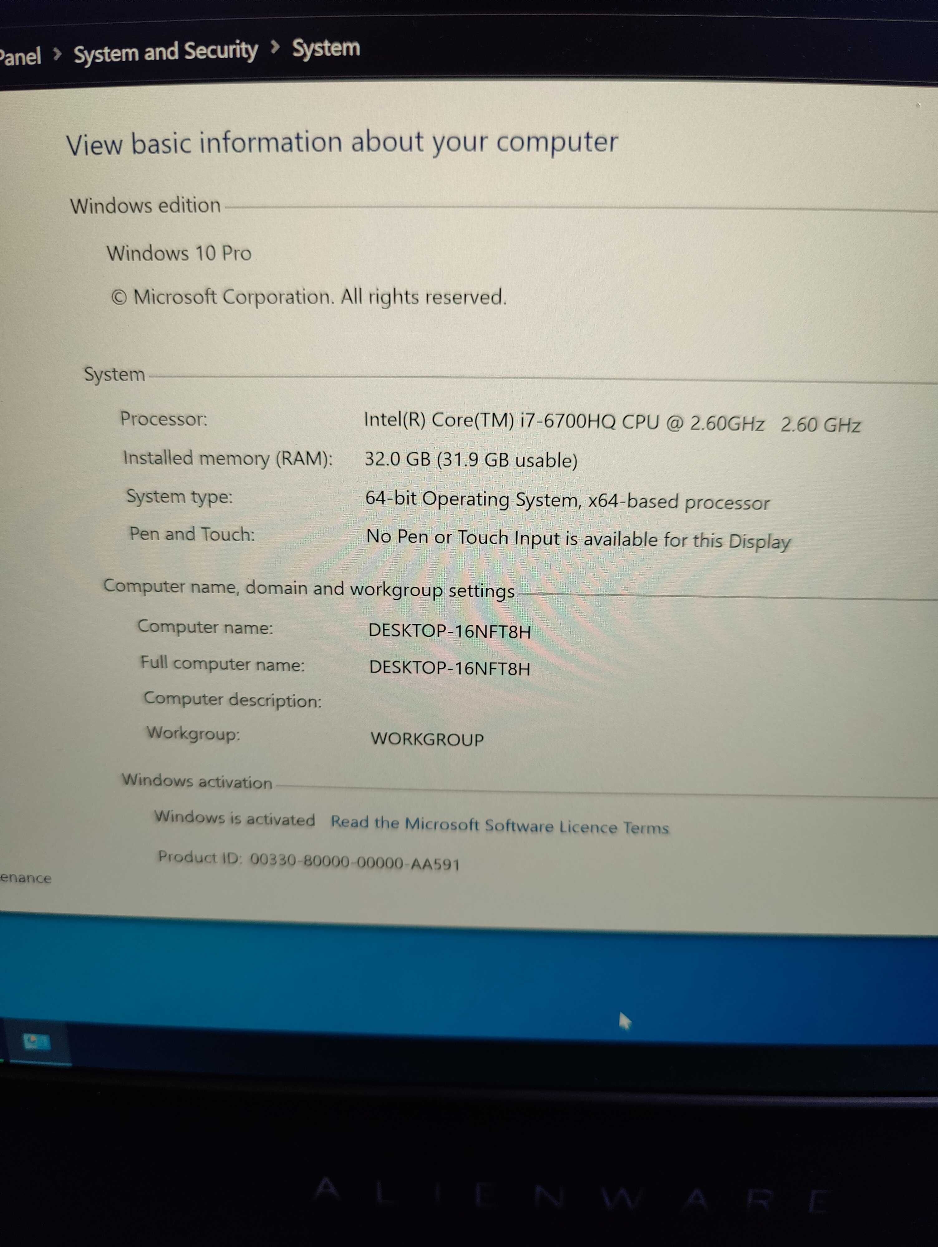 Dell Alienware 15 R3 GTX1070 32GB 4K