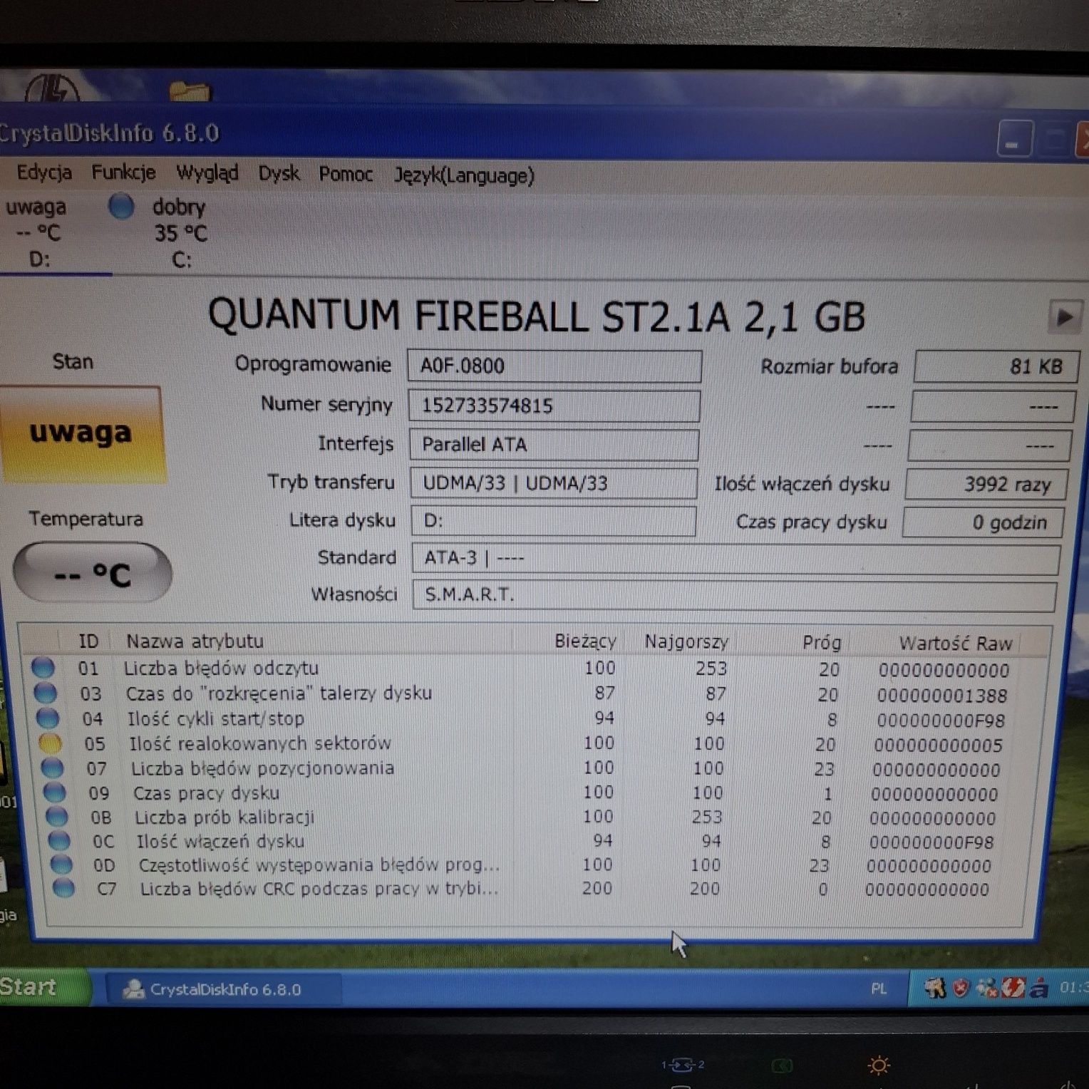 Dysk HDD 3.5" QUANTUM FIREBALL ST 2.1gb IDE/ATA Optimus retro