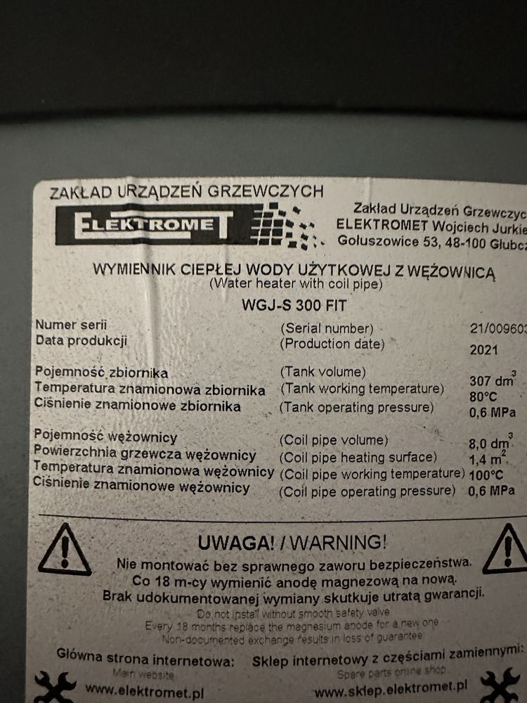 Zbiornik, bojler, zasobnik, wymiennik, elektromet